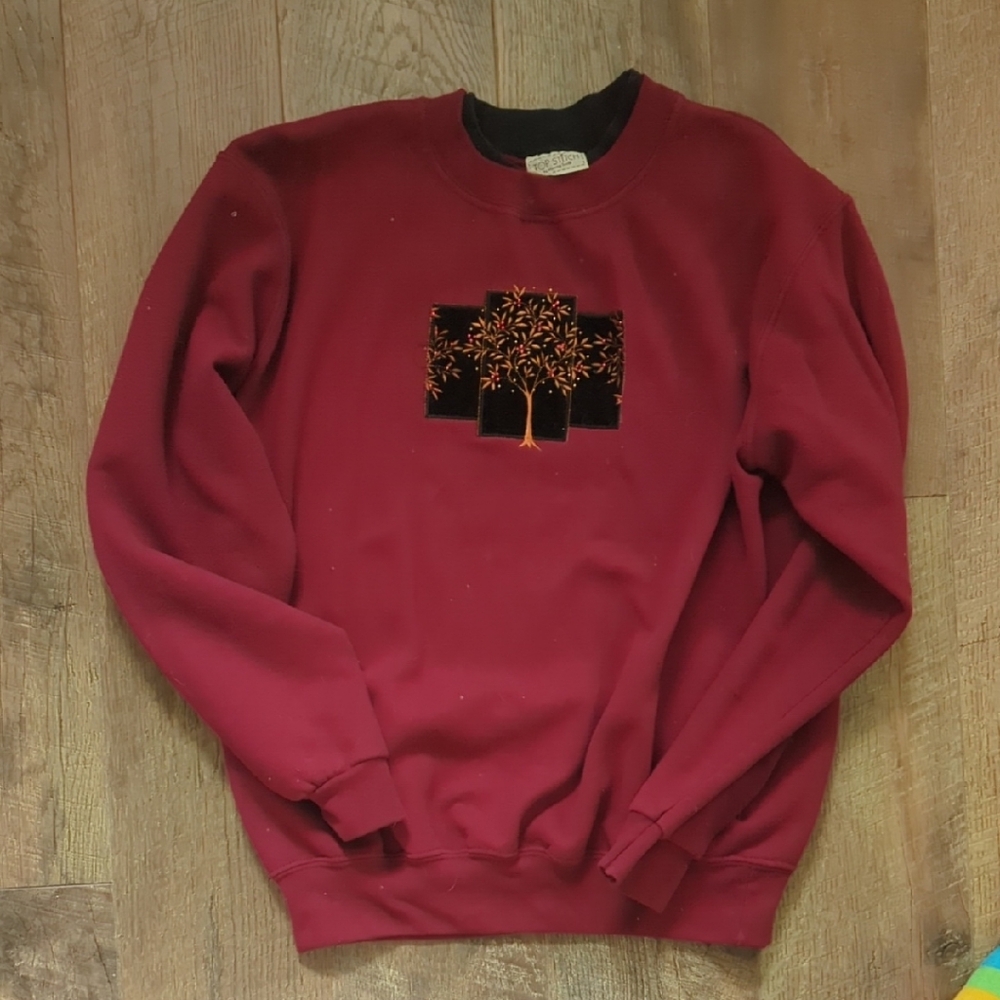 Women's Maroon Tree Design Sweatshirt